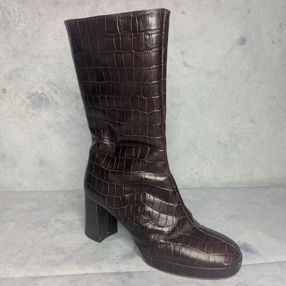 Miista Carlota Mahogany Croc Ankle Boots, Size 38 - Picture 6 of 13